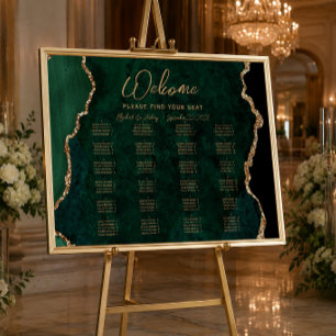 Emerald Green Agate Gold Script Wedding Welcome Poster