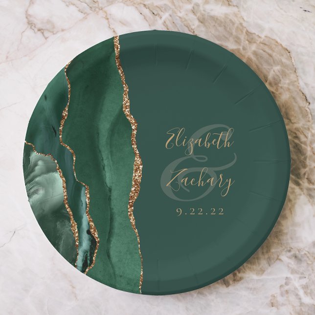 Emerald Green Agate Gold Wedding Paper Plate (Creator Uploaded)