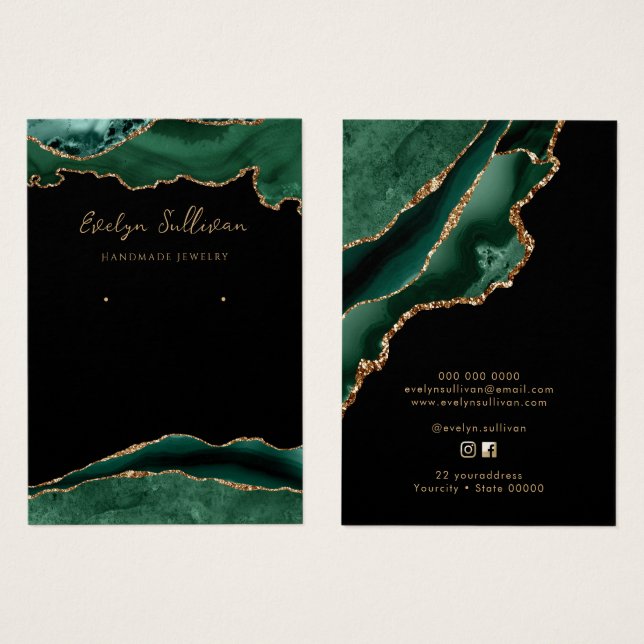 emerald green agate jewellery display card (Front & Back)