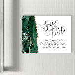 Emerald Green Agate Magnetic Wedding Save the Date<br><div class="desc">This elegant save the date magnetic card features an emerald green watercolor agate border trimmed with faux gold glitter. The customisable text combines charcoal grey handwriting script,  copperplate and italic fonts on a white background.</div>