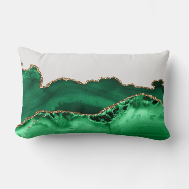 Emerald Green Agate Malachite Stone Gold Lumbar Cushion (Front)
