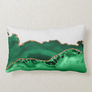Emerald Green Agate Malachite Stone Gold Lumbar Cushion