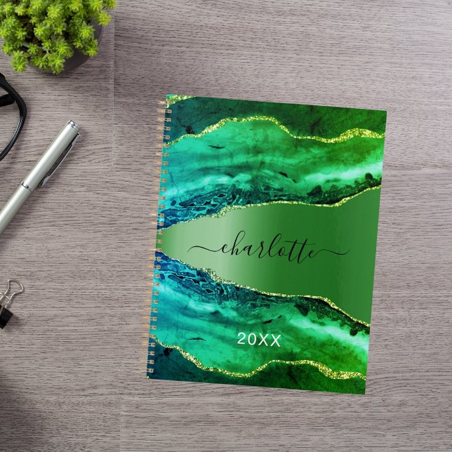 Emerald green agate marble name script planner (Creator Uploaded)