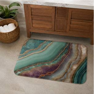 Emerald Green Agate Marble Teal Geode Gold Glitter Bath Mat