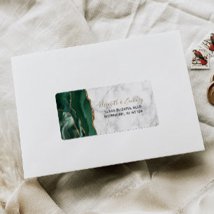 Emerald Green Agate Marble Wedding RSVP Address Label