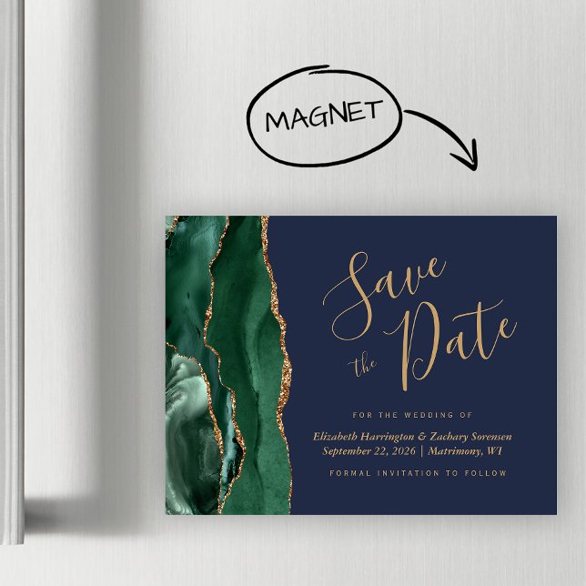 Emerald Green Agate Navy Wedding Save the Date (Creator Uploaded)