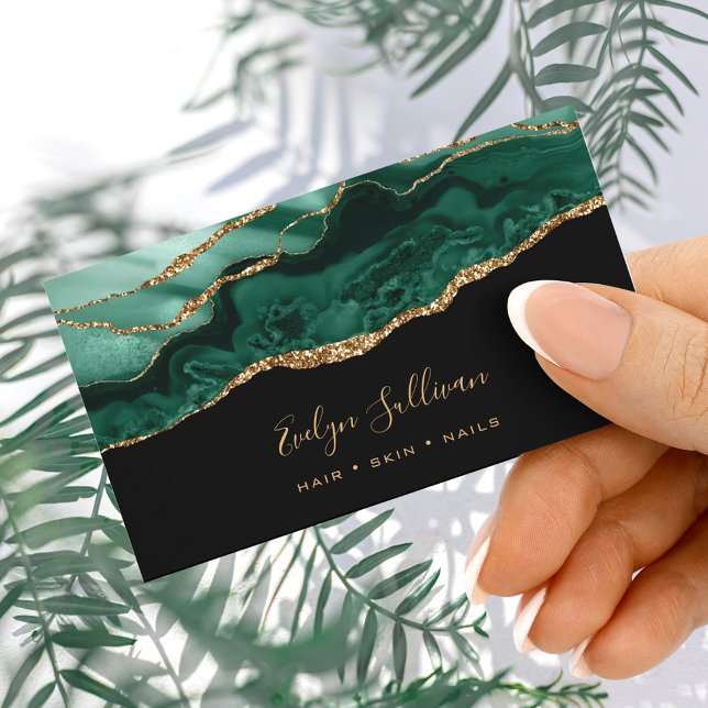 Emerald green agate on black business card (Creator Uploaded)