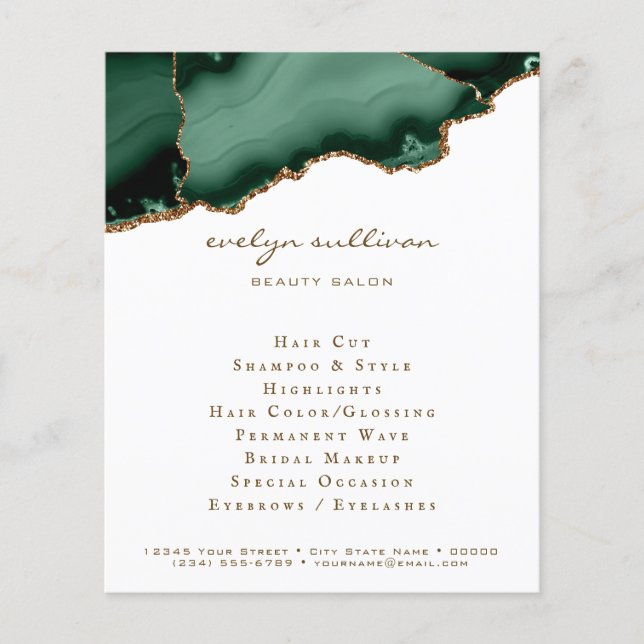 emerald green agate on white flyer (Front)