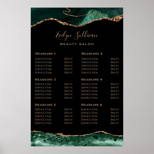 Emerald Green Agate Price List Poster (Front)