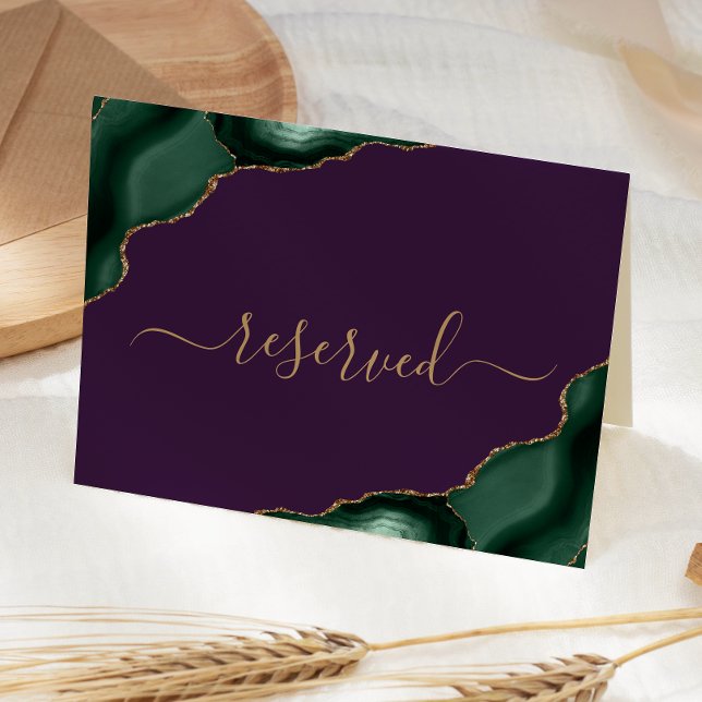 Emerald Green Agate Purple Reserved Wedding Place Card (Creator Uploaded)