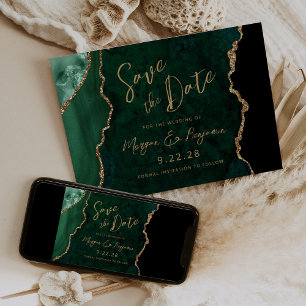 Emerald Green Agate Script Wedding Save the Date