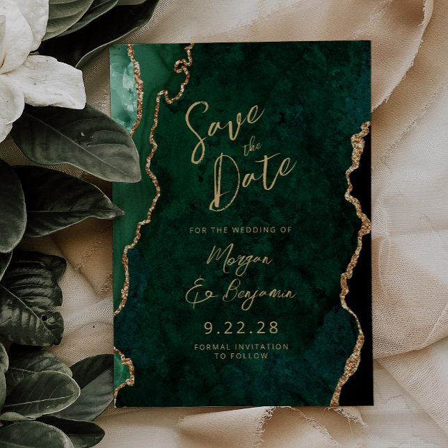 Emerald Green Agate Script Wedding Save the Date (Creator Uploaded)