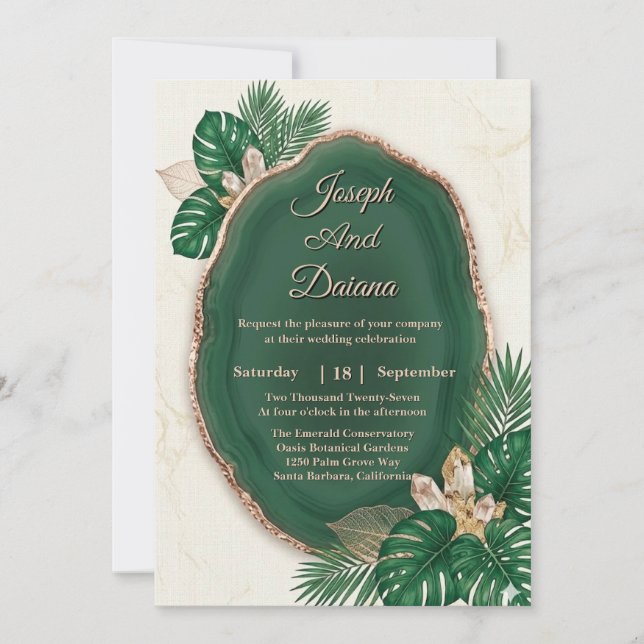 Emerald Green Agate Wedding Invitation (Front)