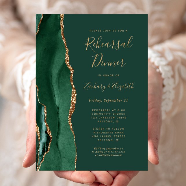  Emerald Green Agate Wedding Rehearsal Dinner Invitation (Creator Uploaded)