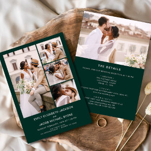 Emerald Green All In One Minimalist Photo Wedding Invitation
