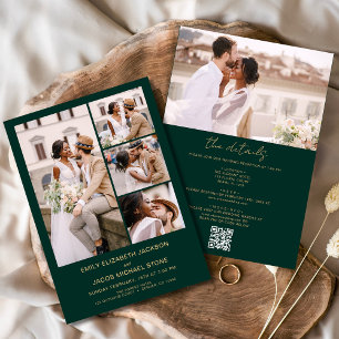 Emerald Green All In One QR Code Photo Wedding Invitation