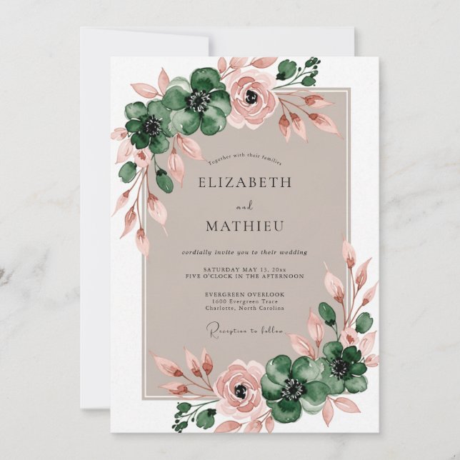 Emerald Green Alluring Botanical Wedding Invitation (Front)