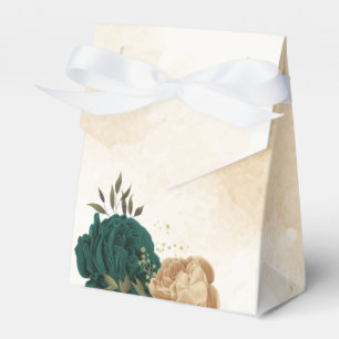 emerald green and beige gold flowers wedding favour box