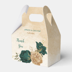 emerald green and beige gold flowers wedding favour box