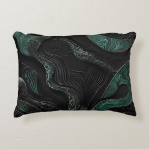 Emerald Green and Black Abstract Luxury Dark Home Decorative Cushion