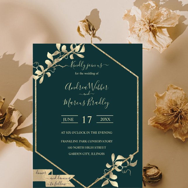 Emerald Green and Champagne Invitation (Elegant emerald green and Champagne gold modern invitation)
