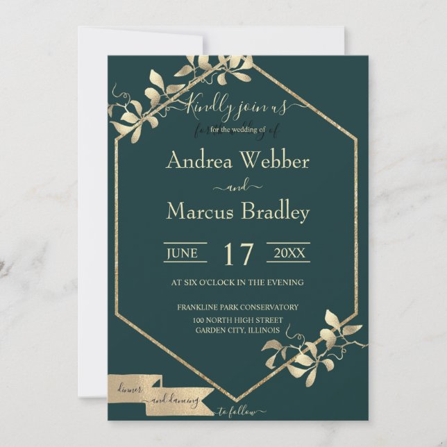 Emerald Green and Champagne Invitation (Front)