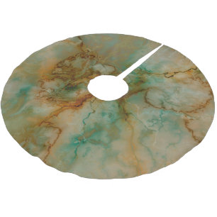 Emerald Green and Copper Gold Marble Brushed Polyester Tree Skirt