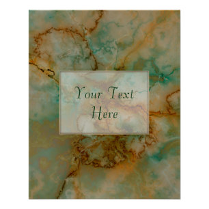 Emerald Green and Copper Gold Marble Poster