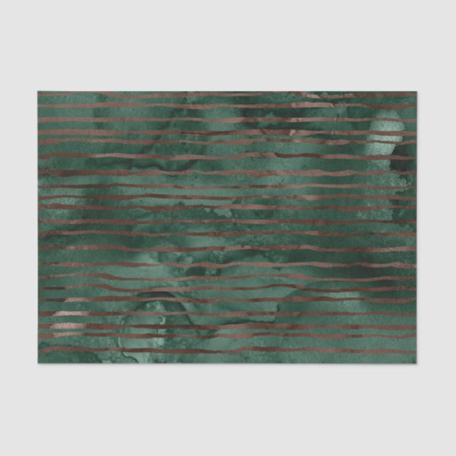 Emerald Green and Copper Striped Pattern Tissue Paper (Front)