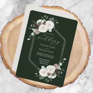 Emerald Green And Cream Flowers Wedding Invitation