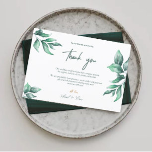 Emerald Green and Eucalyptus Wedding Thank You Postcard