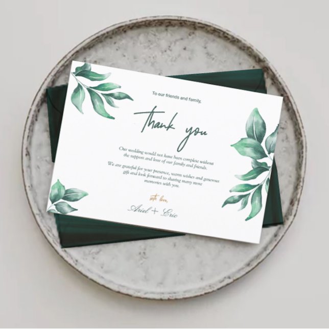 Emerald Green and Eucalyptus Wedding Thank You Postcard (Creator Uploaded)