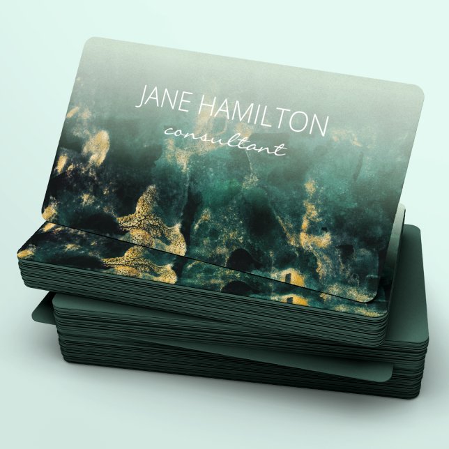 Emerald Green and Gold Abstract Business Card (Creator Uploaded)