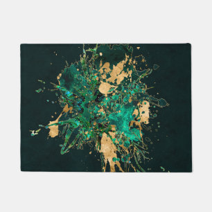 Emerald Green and Gold abstract Doormat