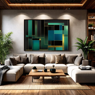 Emerald Green and Gold Abstract Geometric Canvas Print