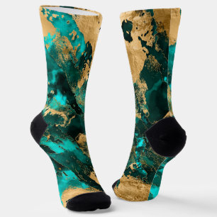 Emerald Green and Gold abstract Socks