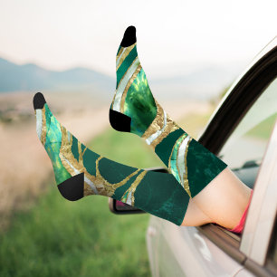 Emerald Green and Gold abstract Socks
