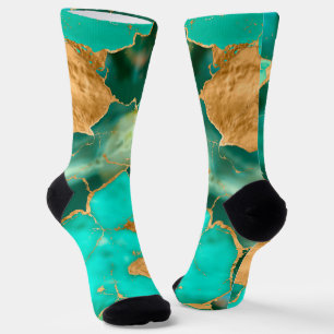 Emerald Green and Gold abstract Socks