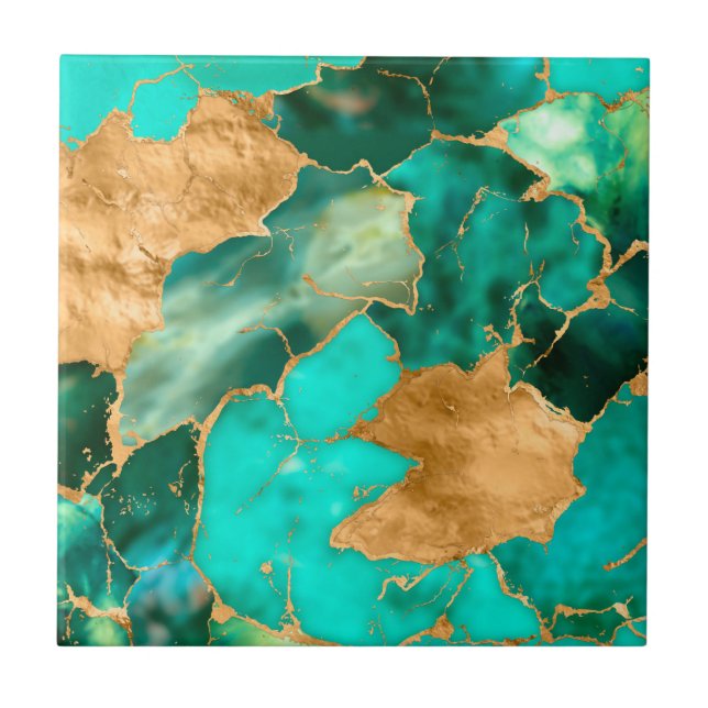 Emerald Green and Gold abstract Tile (Front)