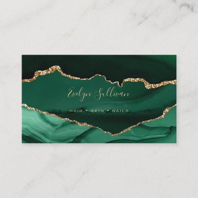 emerald green and gold agate business card (Front)