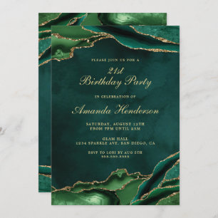 Emerald Green and Gold Agate Marble Invitation