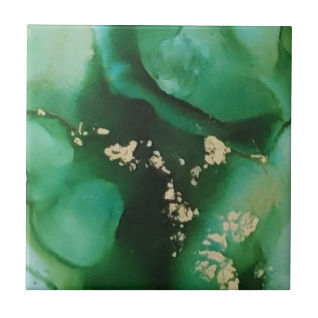 Emerald Green and Gold Agate Quartz  Tile (Front)