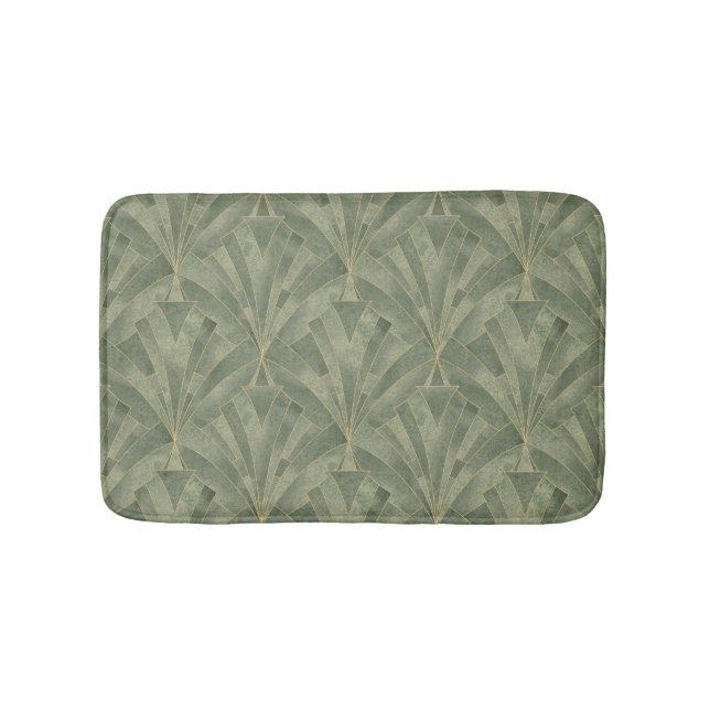 Emerald Green and Gold Art Deco Pattern Bath Mat (Front)