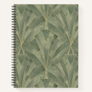 Emerald Green and Gold Art Deco Pattern Notebook