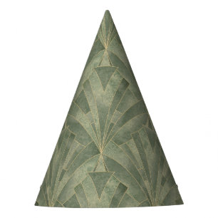 Emerald Green and Gold Art Deco Pattern Party Hat