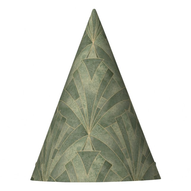 Emerald Green and Gold Art Deco Pattern Party Hat (Front)