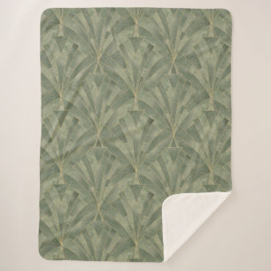 Emerald Green and Gold Art Deco Pattern Sherpa Blanket