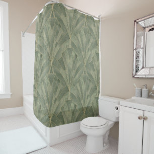 Emerald Green and Gold Art Deco Pattern Shower Curtain