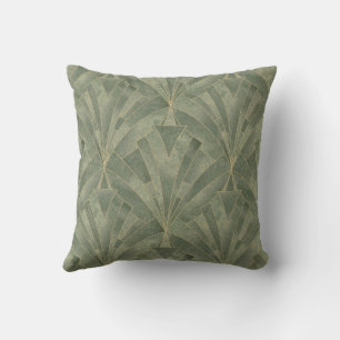 Emerald Green and Gold Art Deco Pattern Throw Pill Cushion