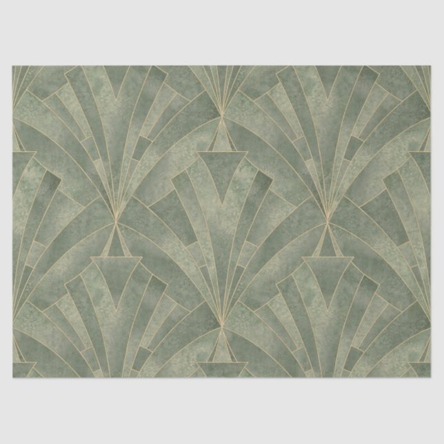 Emerald Green and Gold Art Deco Pattern Tissue Paper (Front)